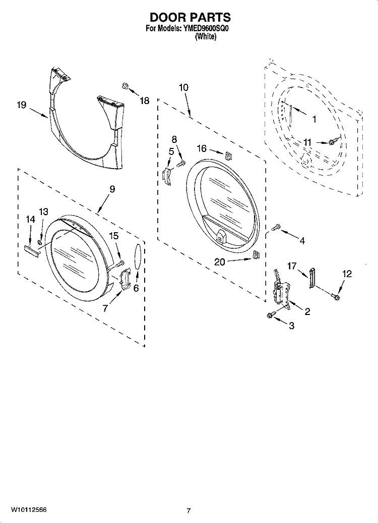 DOOR PARTS, OPTIONAL PARTS (NOT INCLUDED) Diagram and Parts List for YMED9600SQ0  Maytag Dryer