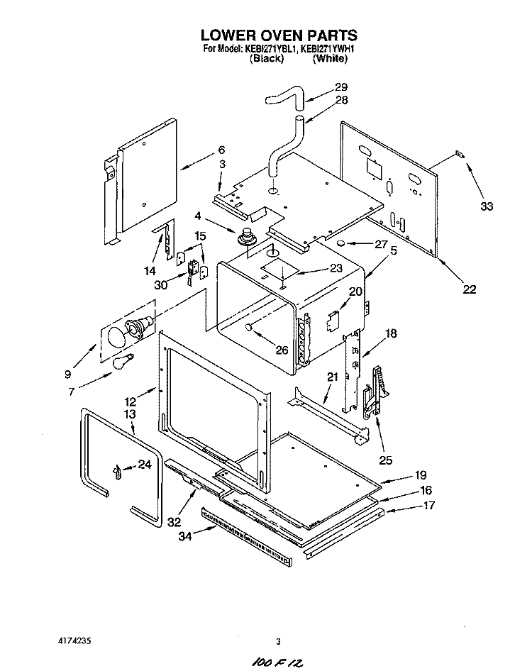 LOWER OVEN Diagram and Parts List for KEBI271YBL1  KitchenAid Wall Oven