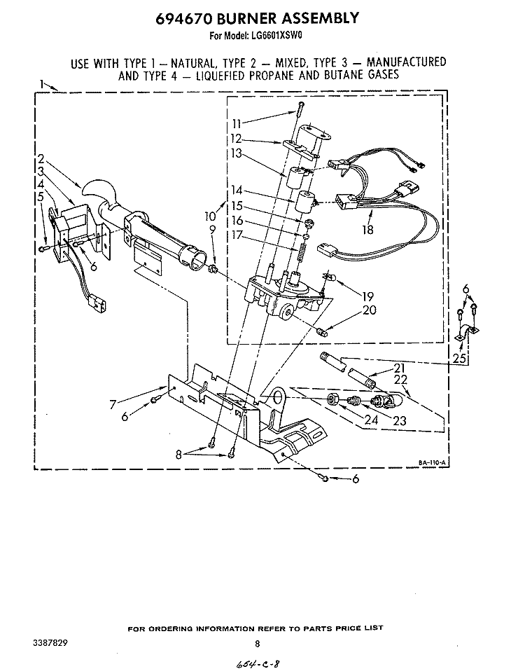 694670 BURNER Diagram and Parts List for LG6601XSW0  Whirlpool Dryer
