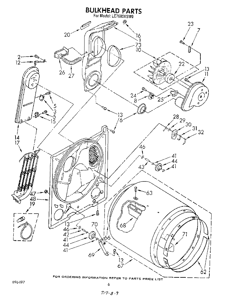 SECTION Diagram and Parts List for LE7680XSW0  Whirlpool Dryer