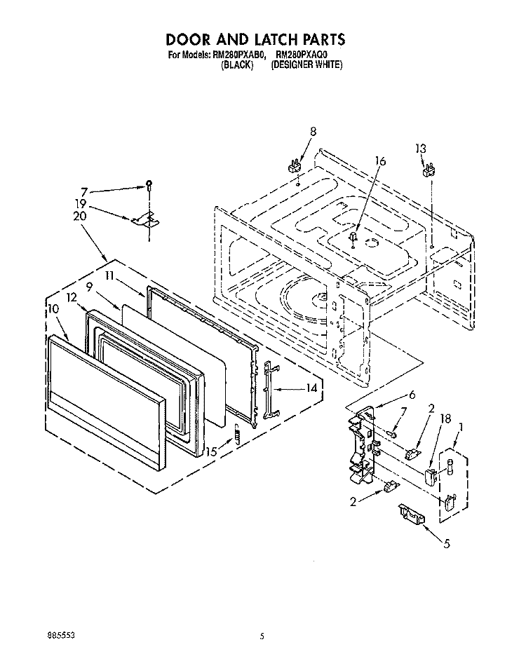 DOOR AND LATCH Diagram and Parts List for RM280PXAQ0  Whirlpool Wall Oven