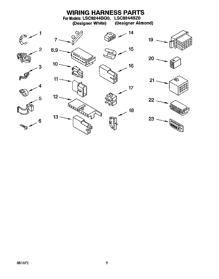 WIRING HARNESS Diagram and Parts List for LSC8244BZ0  Whirlpool Washer