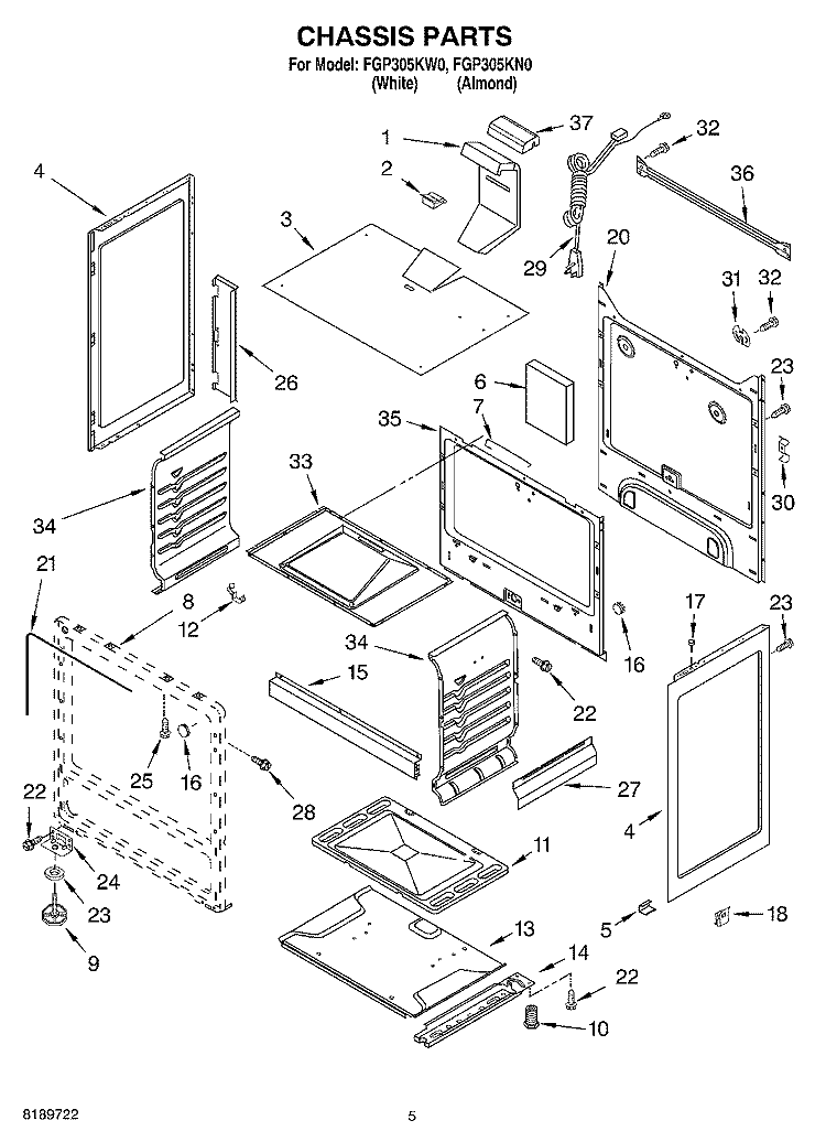 CHASSIS Diagram and Parts List for FGP305KN0  Roper Range