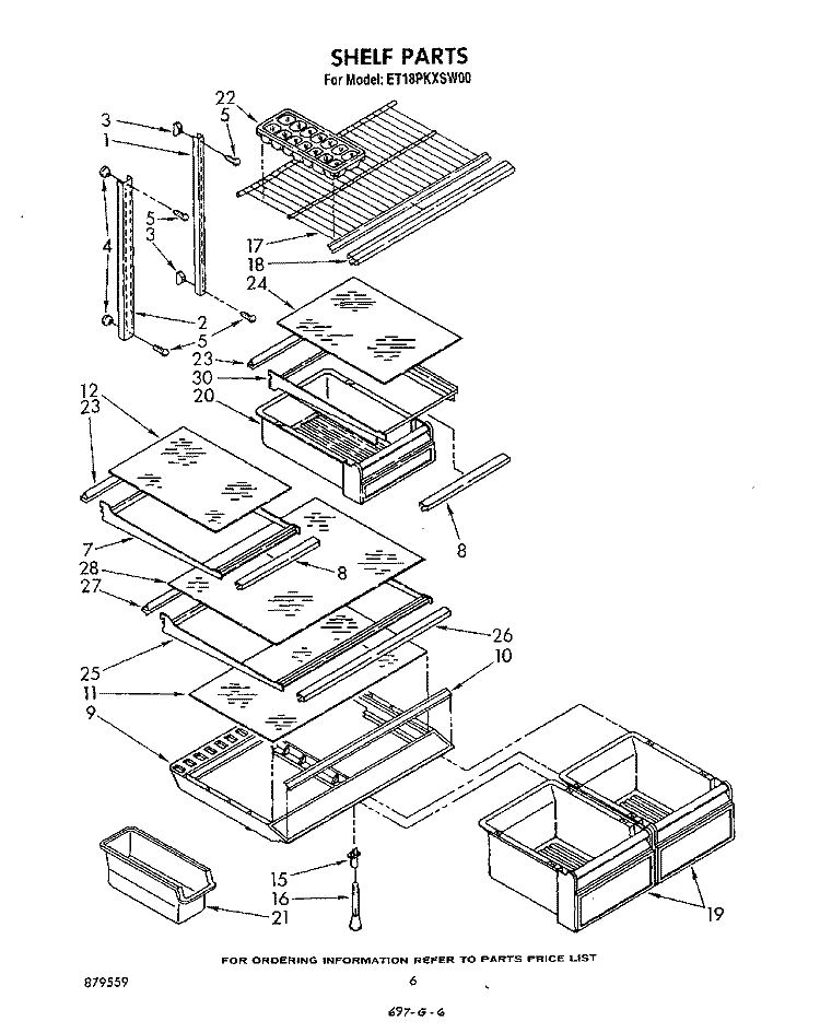 SHELF Diagram and Parts List for ET18PKXSW00  Whirlpool Refrigerator
