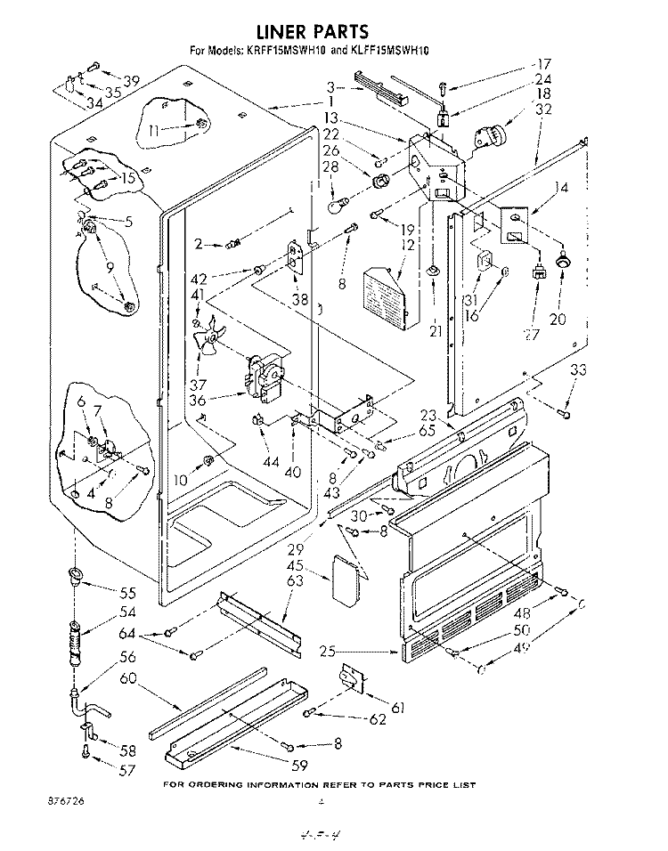 LINER , LIT/OPTIONAL Diagram and Parts List for KLFF15MSWH10  KitchenAid Freezer