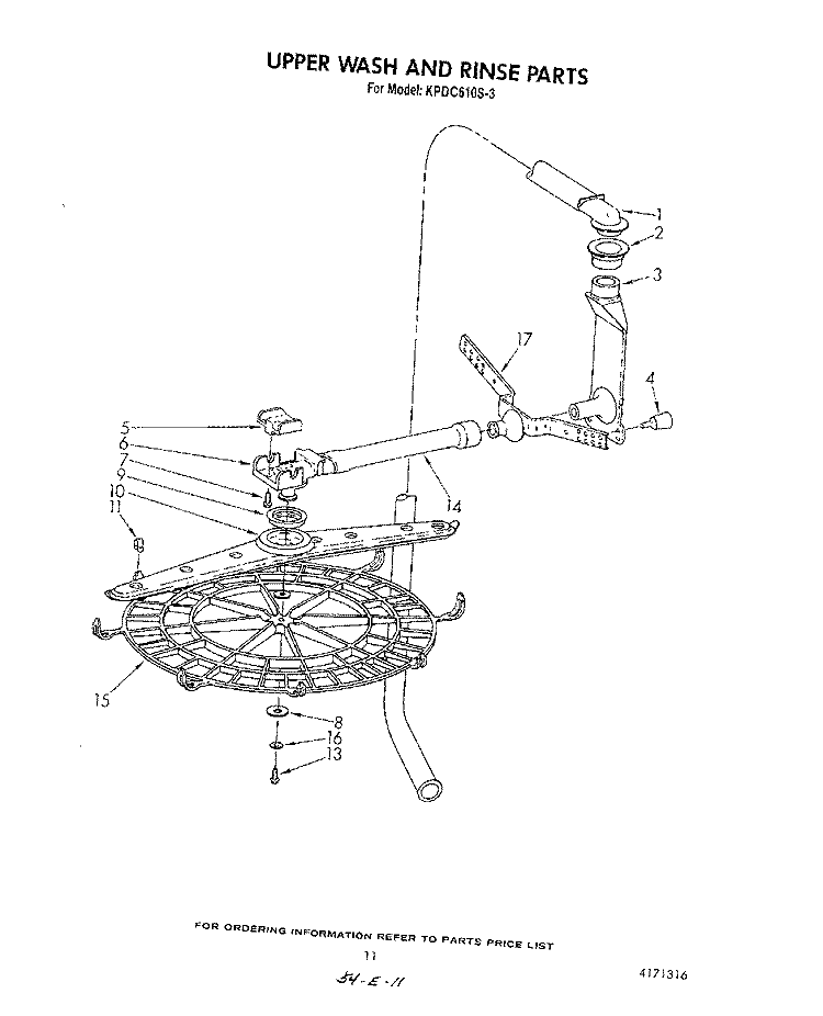 UPPER WASH AND RINSE Diagram and Parts List for KPDC601S3  KitchenAid Dishwasher