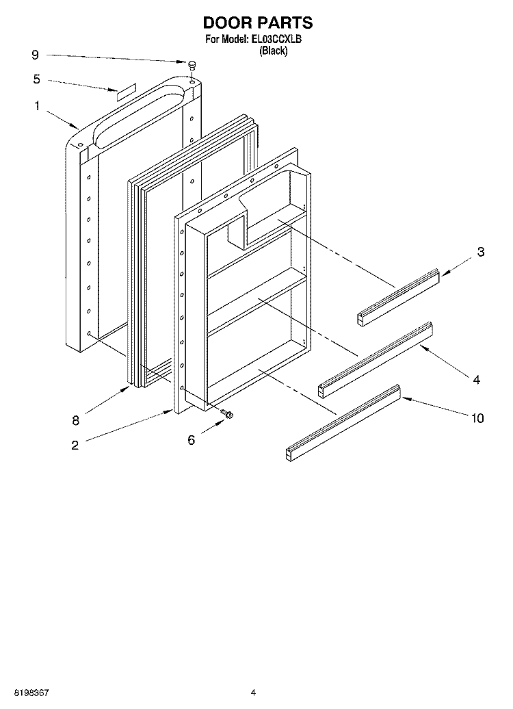 DOOR Diagram and Parts List for EL03CCXLB  Whirlpool Refrigerator