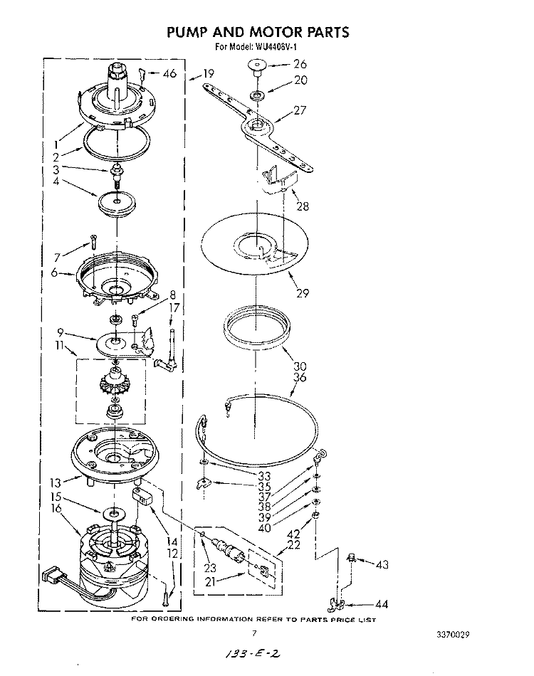 PUMP AND MOTOR Diagram and Parts List for WU4406V1  Roper Dishwasher