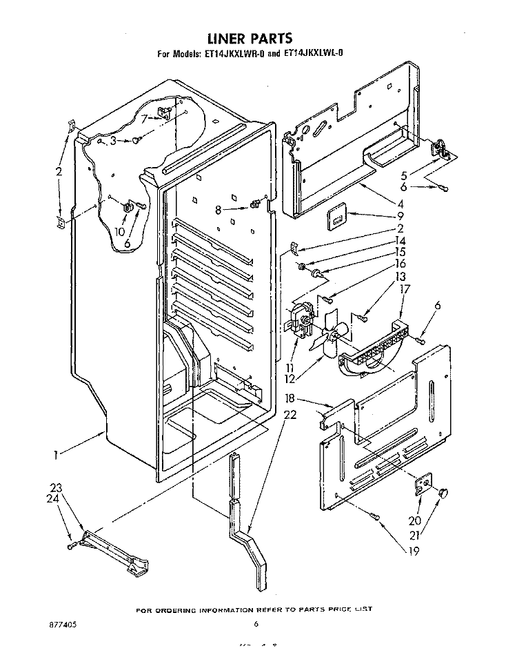 LINER Diagram and Parts List for ET14JKXLWR0  Whirlpool Refrigerator