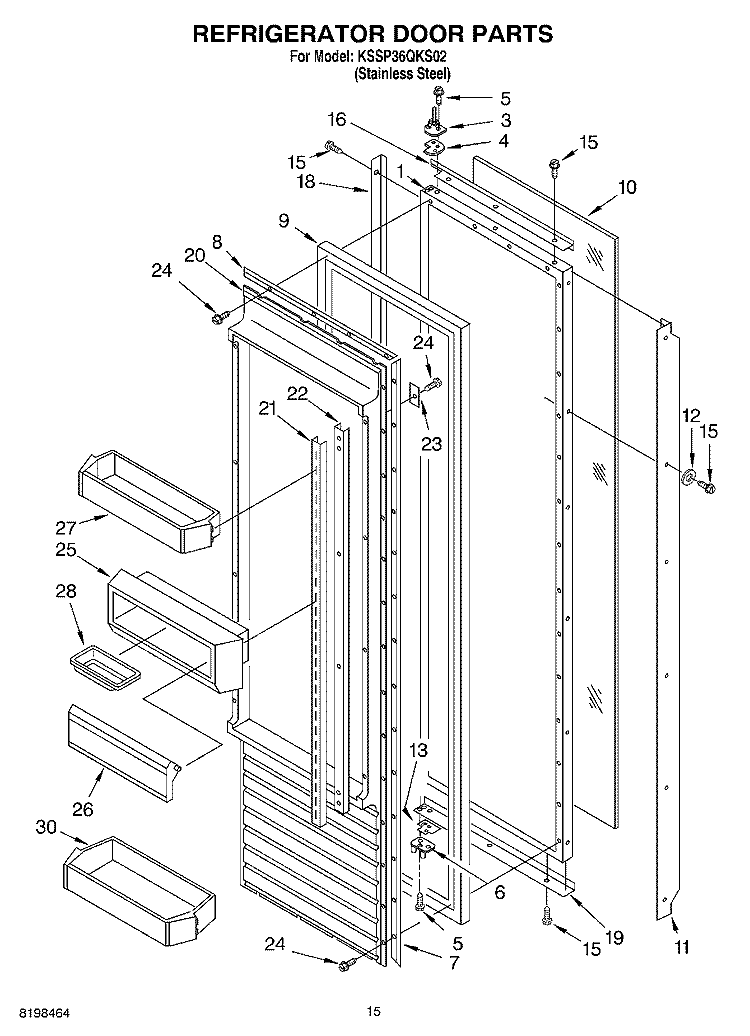 REFRIGERATOR DOOR PARTS Diagram and Parts List for KSSP36QKS02  KitchenAid Refrigerator