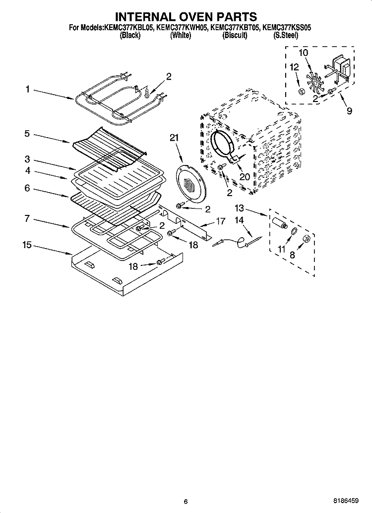 INTERNAL OVEN PARTS Diagram and Parts List for KEMC377KWH05  KitchenAid Microwave Oven Combo