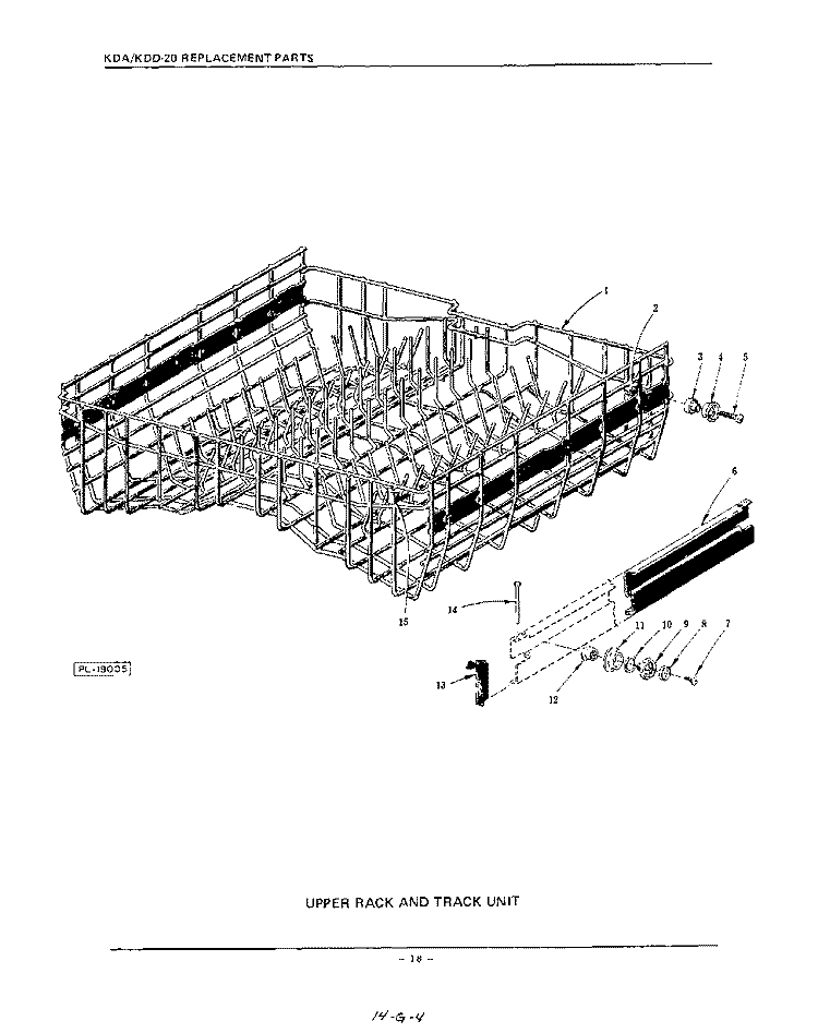 UPPER RACK AND TRACK Diagram and Parts List for KDD20  KitchenAid Dishwasher