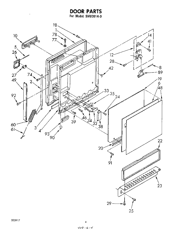 DOOR Diagram and Parts List for SHU30140  Whirlpool Dishwasher
