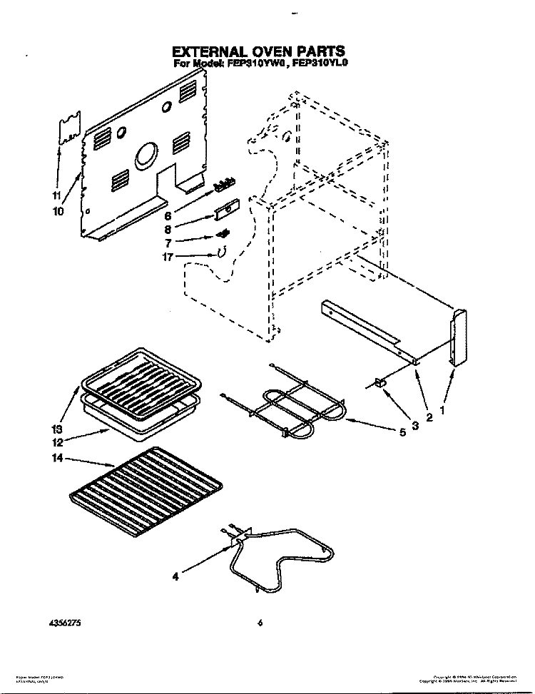 EXTERNAL OVEN Diagram and Parts List for FEP310YW0  Roper Range