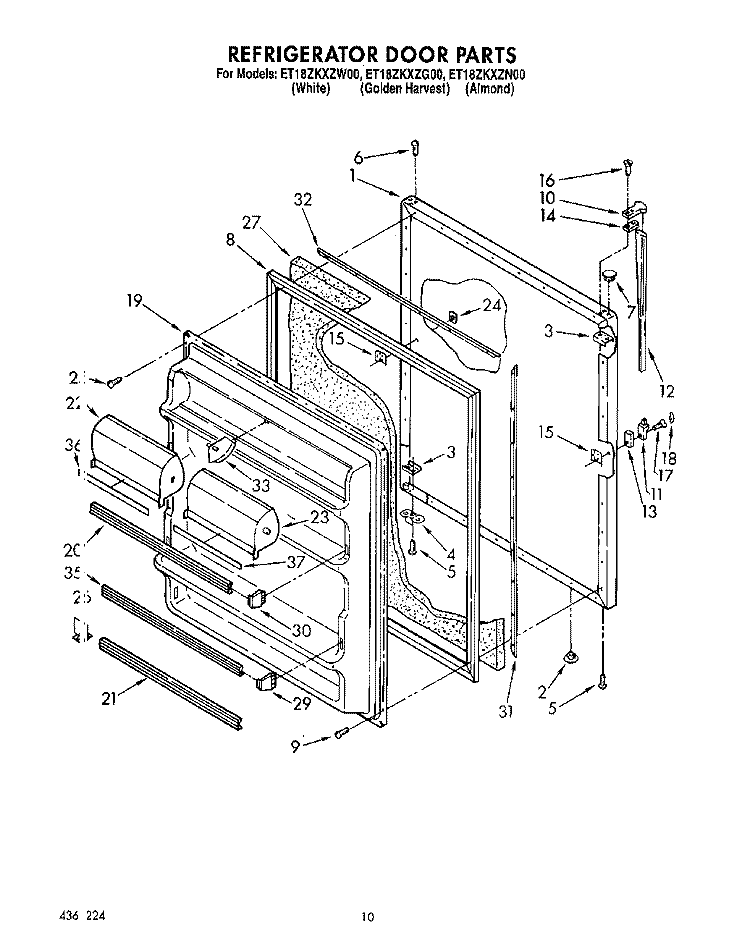 REFRIGERATOR DOOR, LIT/OPTIONAL Diagram and Parts List for ET18ZKXZG00  Whirlpool Refrigerator