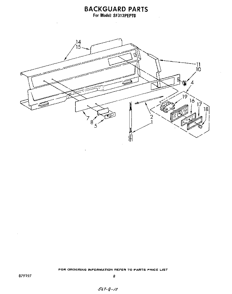 BACKGUARD Diagram and Parts List for SF313PEPT0  Whirlpool Range