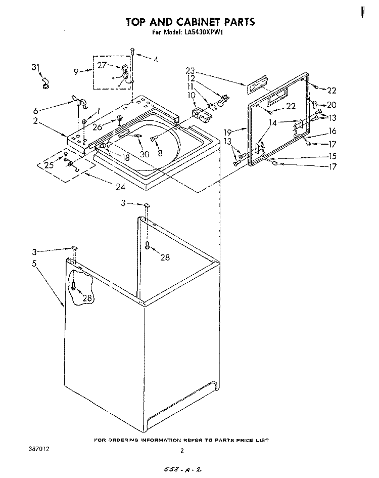 TOP AND CABINET , LITERATURE AND OPTIONAL Diagram and Parts List for LA5430XPW1  Whirlpool Washer
