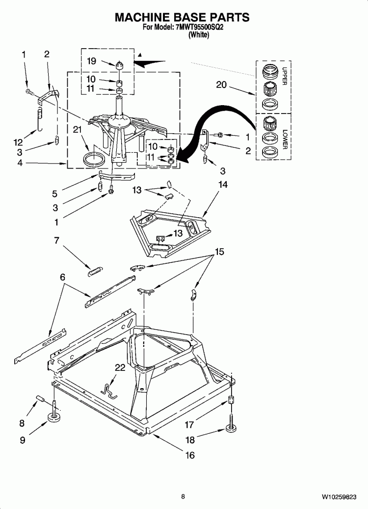 MACHINE BASE PARTS Diagram and Parts List for 7MWT95500SQ2  Whirlpool Washer