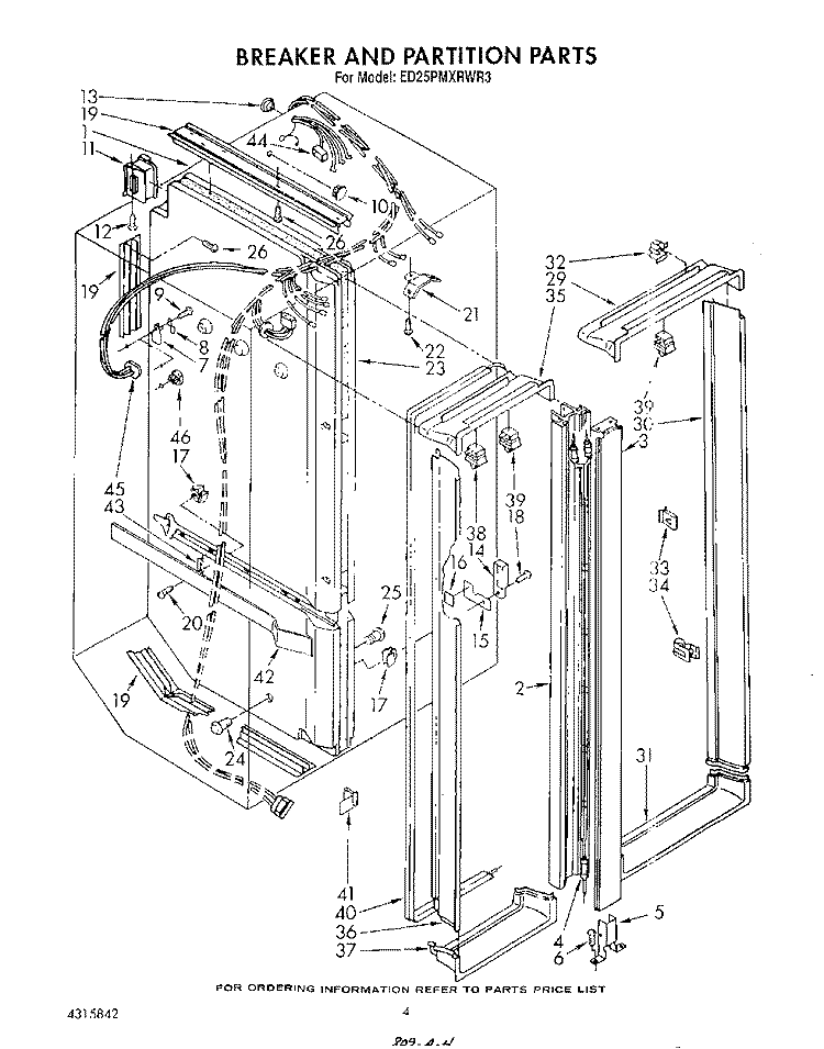 BREAKER AND PARTITION Diagram and Parts List for ED25PMXRWR3  Whirlpool Refrigerator