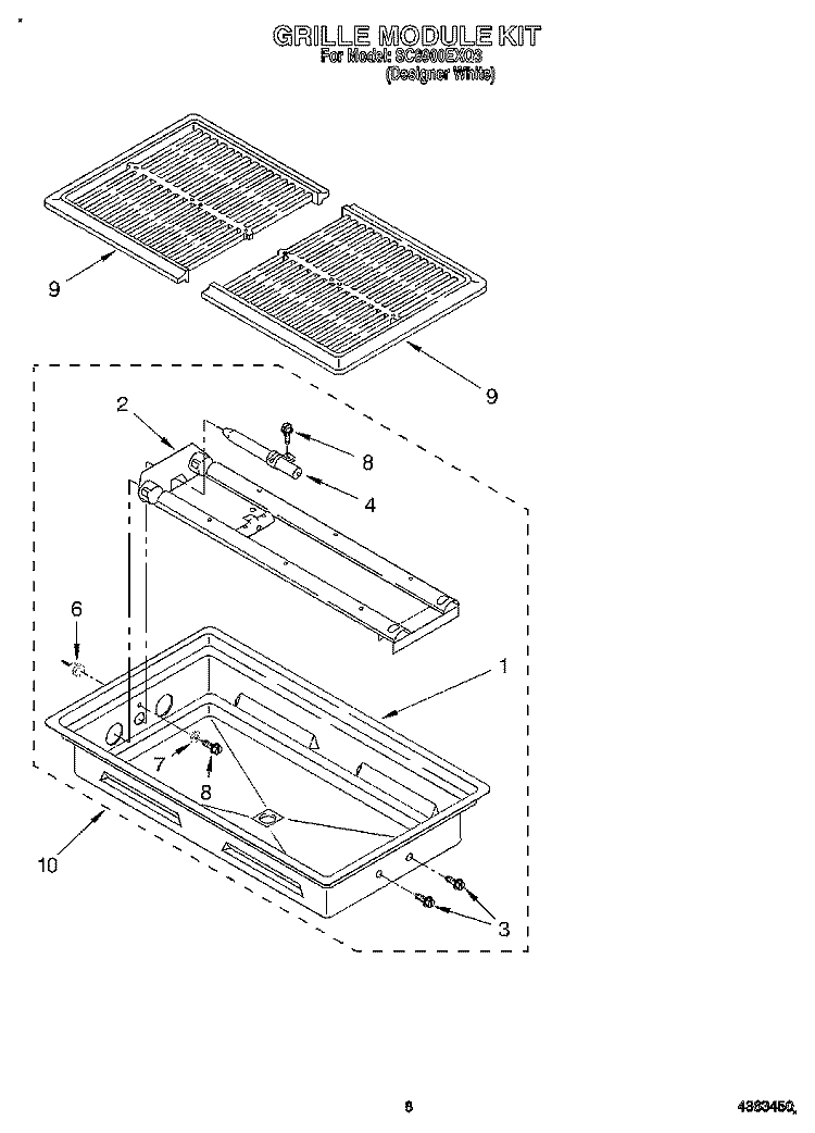 GRILLE MODULE KIT Diagram and Parts List for SC8900EXQ3  Whirlpool Cooktop