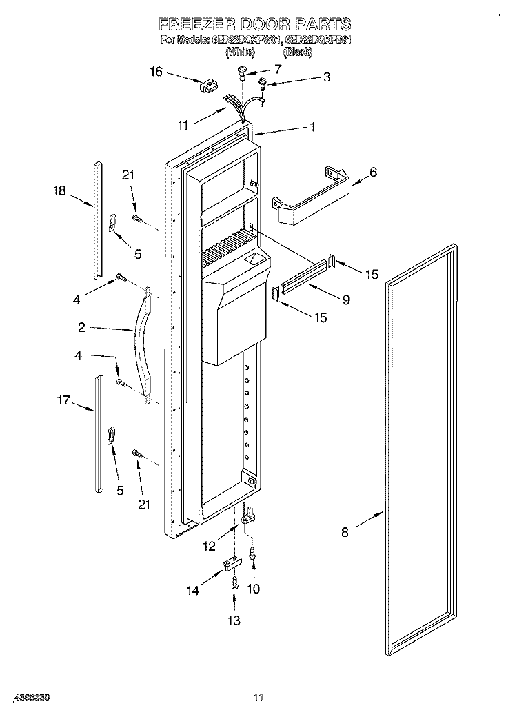 FREEZER DOOR Diagram and Parts List for 6ED22DQXFW01  Whirlpool Refrigerator