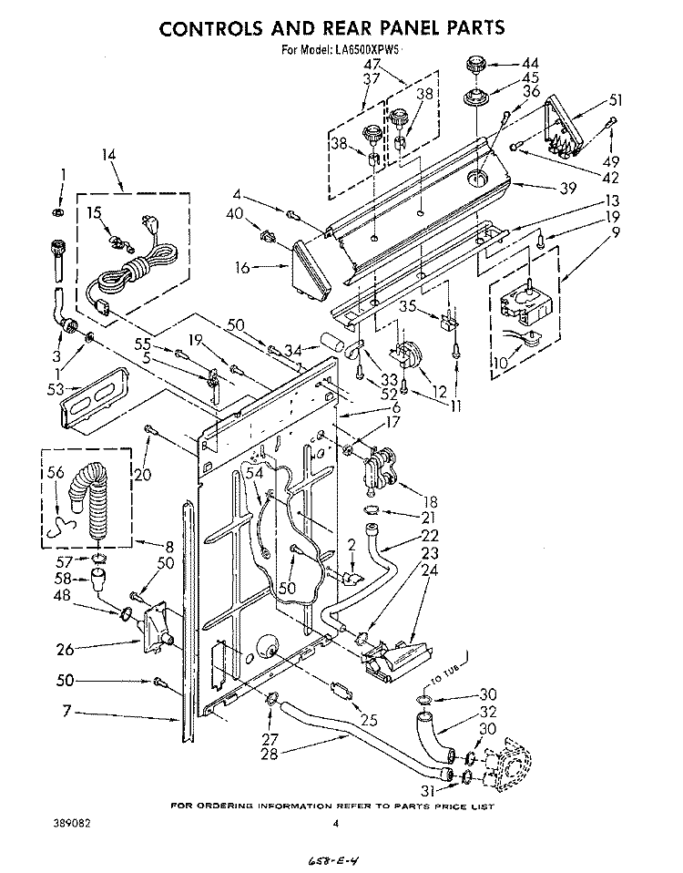 CONTROLS AND REAR PANEL Diagram and Parts List for LA6500XPW5  Whirlpool Washer