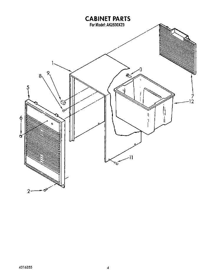 SECTION Diagram and Parts List for AK2500XZ0  Whirlpool Dehumidifier