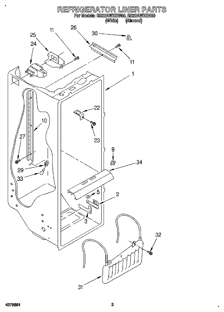 REFRIGERATOR LINER Diagram and Parts List for RS22AWXEN00  Roper Refrigerator