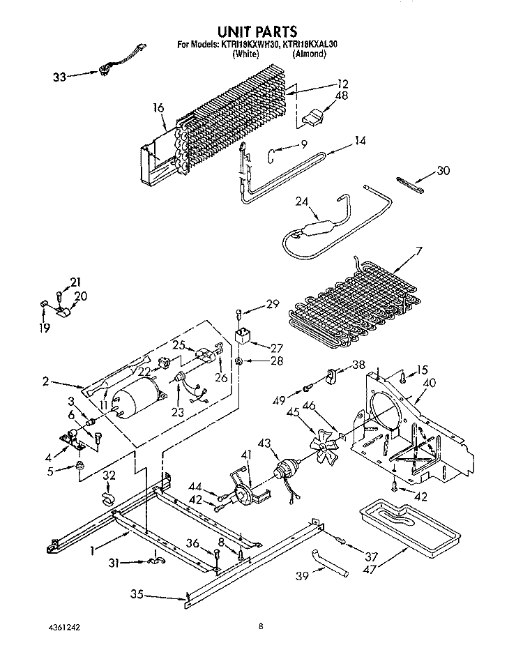 UNIT Diagram and Parts List for KTRI18KXWH30  Whirlpool Refrigerator