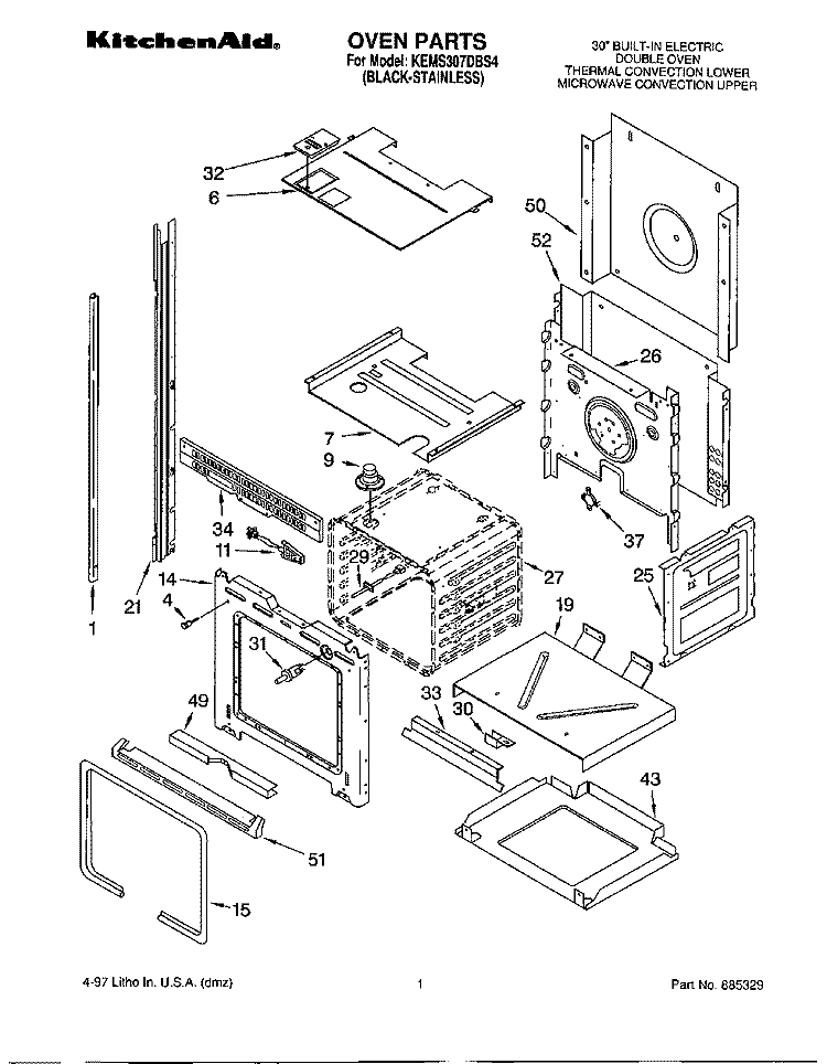 OVEN Diagram and Parts List for KEMS307DBS4  KitchenAid Microwave Oven Combo