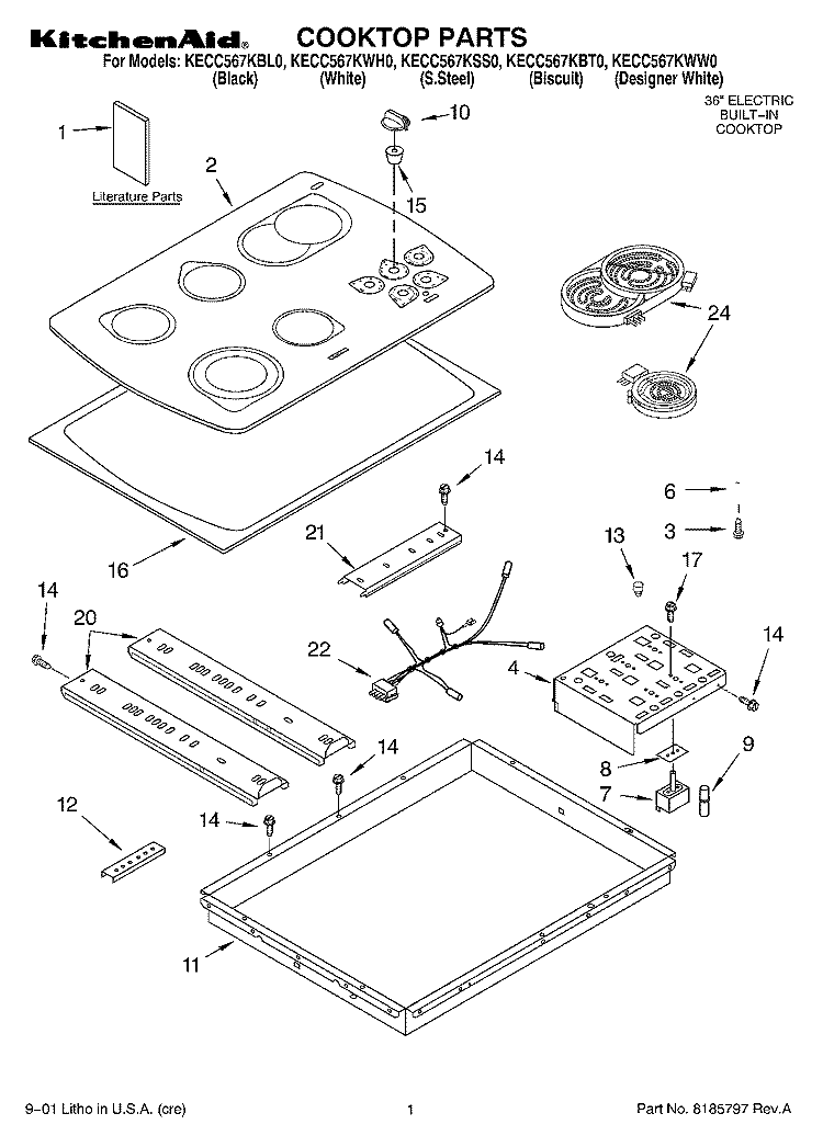 SECTION Diagram and Parts List for KECC567KBL0  KitchenAid Cooktop