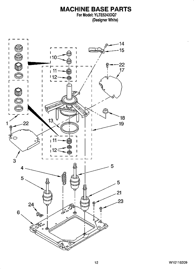 MACHINE BASE PARTS Diagram and Parts List for YLTE5243DQ7  Whirlpool Washer Dryer Combo
