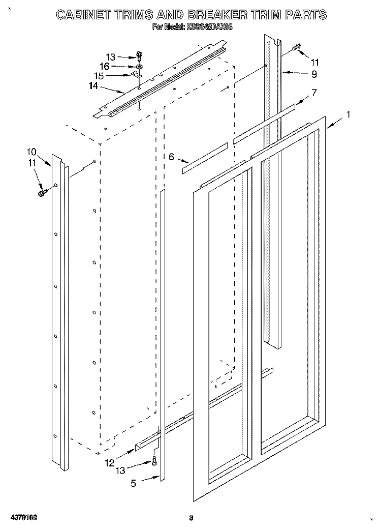 CABINET TRIMS AND BREAKER TRIM Diagram and Parts List for KSSS48DAX03  KitchenAid Refrigerator