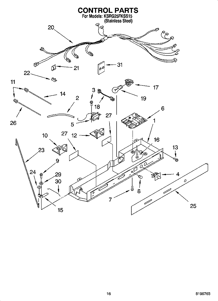 CONTROL PARTS Diagram and Parts List for KSRG25FKSS15  KitchenAid Refrigerator