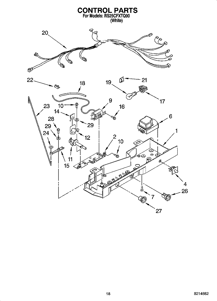 CONTROL PARTS Diagram and Parts List for RS25CFXTQ00  Roper Refrigerator
