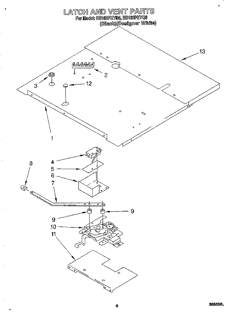 LATCH AND VENT Diagram and Parts List for RB160PXYB6  Whirlpool Wall Oven