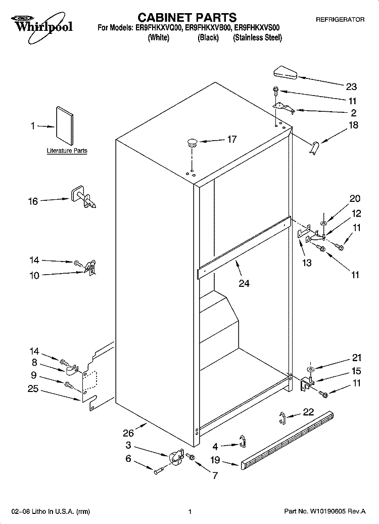 CABINET PARTS Diagram and Parts List for ER9FHKXVQ00  Whirlpool Refrigerator