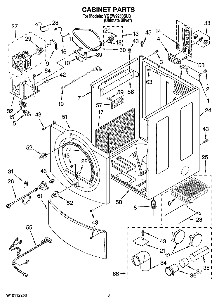 CABINET PARTS Diagram and Parts List for YGEW9250SU0  Whirlpool Dryer