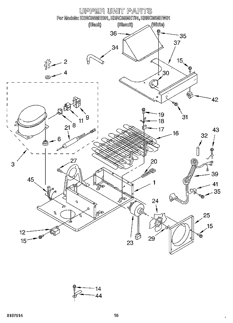 UPPER UNIT Diagram and Parts List for KBRC36MHT01  KitchenAid Refrigerator