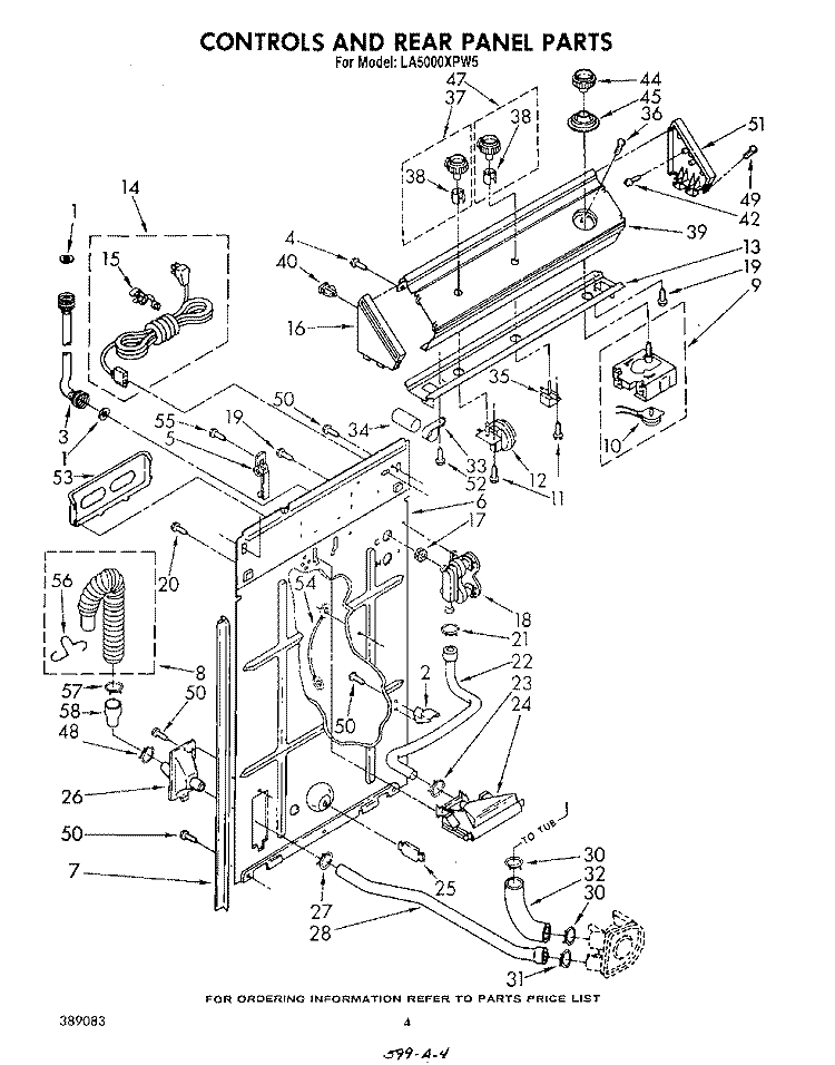 CONTROLS AND REAR PANEL Diagram and Parts List for LA5000XPW5  Whirlpool Washer