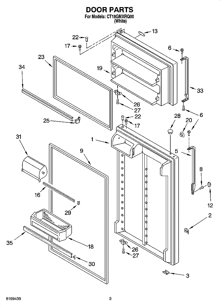 DOOR PARTS Diagram and Parts List for CT18GMXRQ00  Crosley Refrigerator