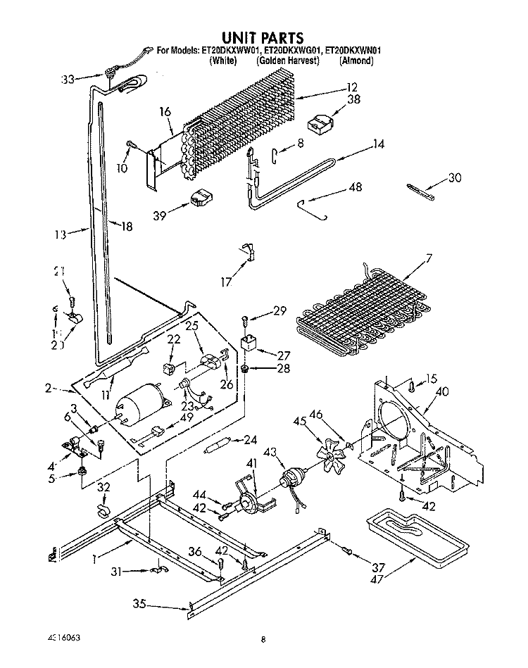 UNIT Diagram and Parts List for ET20DKXWN01  Whirlpool Refrigerator