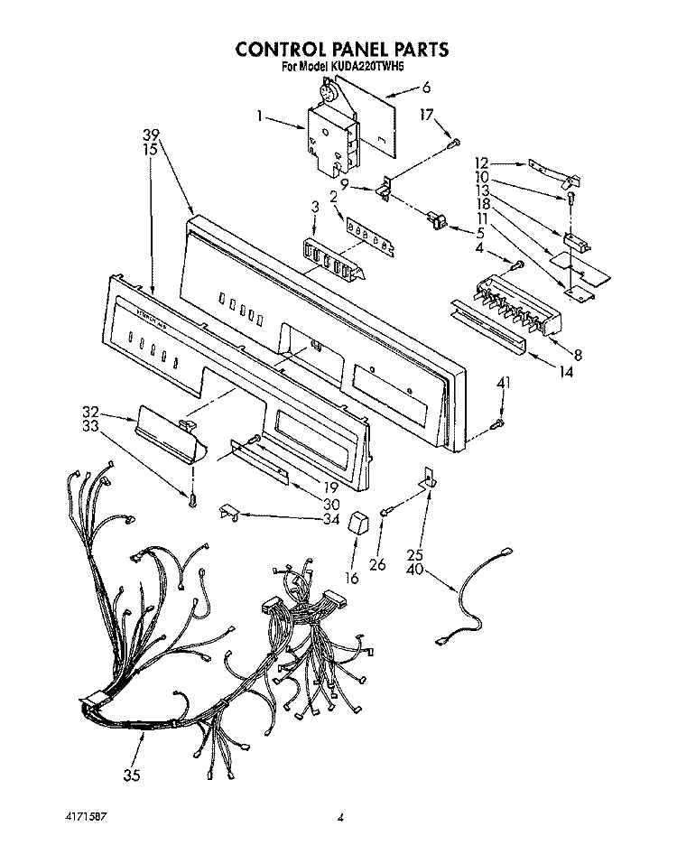 CONTROL PANEL, LIT/OPTIONAL Diagram and Parts List for KUDA220TWH5  KitchenAid Dishwasher