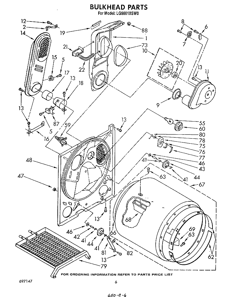 BULKHEAD Diagram and Parts List for LG9801XSW0  Whirlpool Dryer