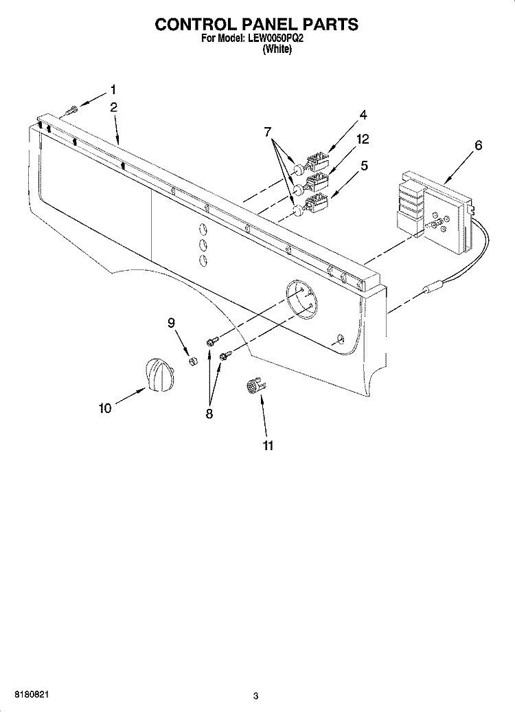 CONTROL PANEL PARTS Diagram and Parts List for LEW0050PQ2  Whirlpool Dryer