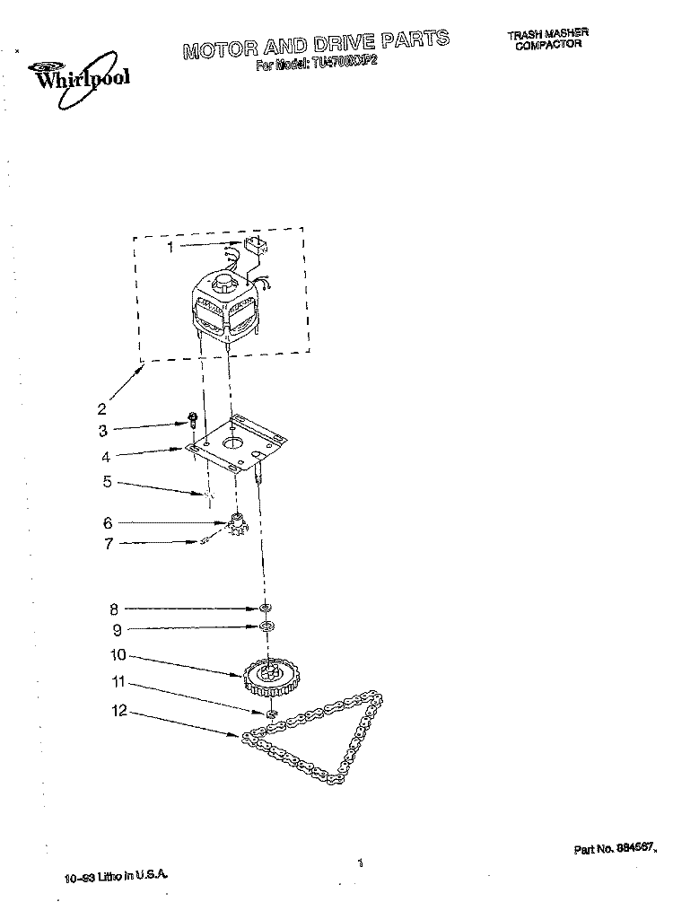 MOTOR AND DRIVE, LITERATURE Diagram and Parts List for TU4700XXP2  Whirlpool Trash Compactor