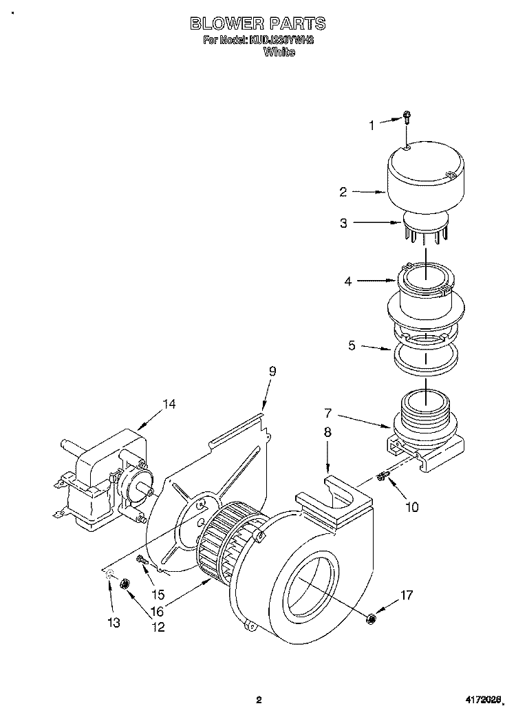 BLOWER Diagram and Parts List for KUDJ230YWH3  KitchenAid Dishwasher