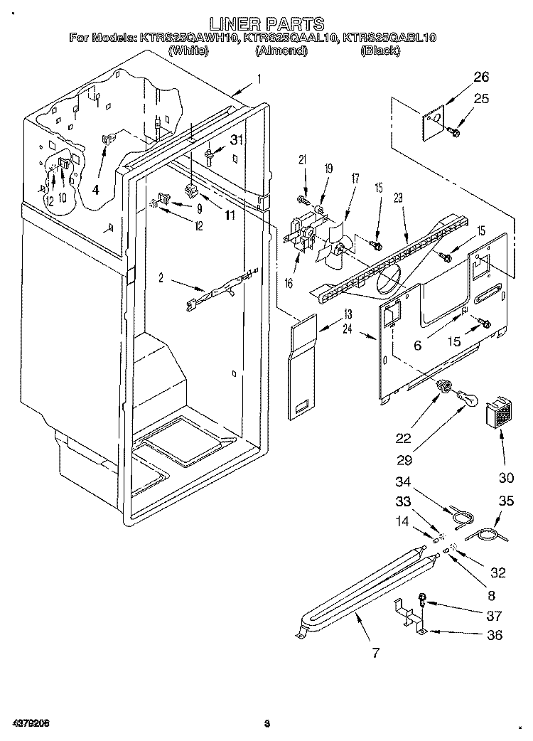 LINER Diagram and Parts List for KTRS25QAAL10  KitchenAid Refrigerator