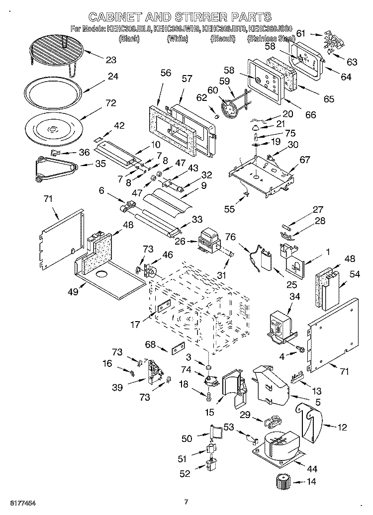 CABINET AND STIRRER Diagram and Parts List for KEHC309JBT0  KitchenAid Microwave Oven Combo