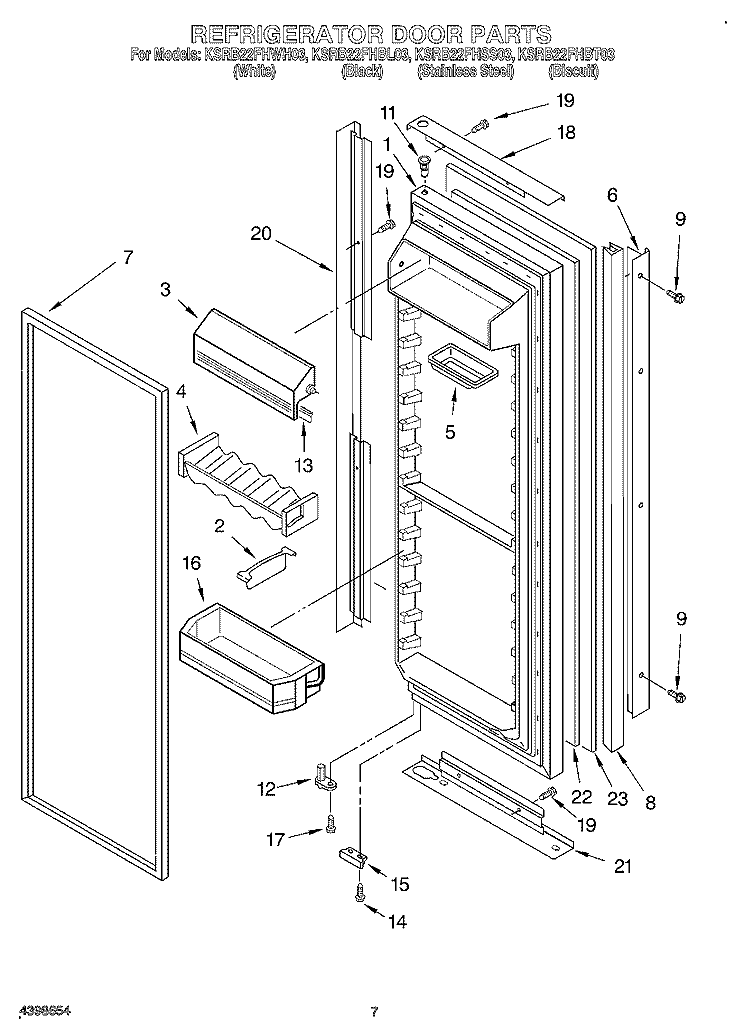 REFRIGERATOR DOOR Diagram and Parts List for KSRB22FHBL03  KitchenAid Refrigerator